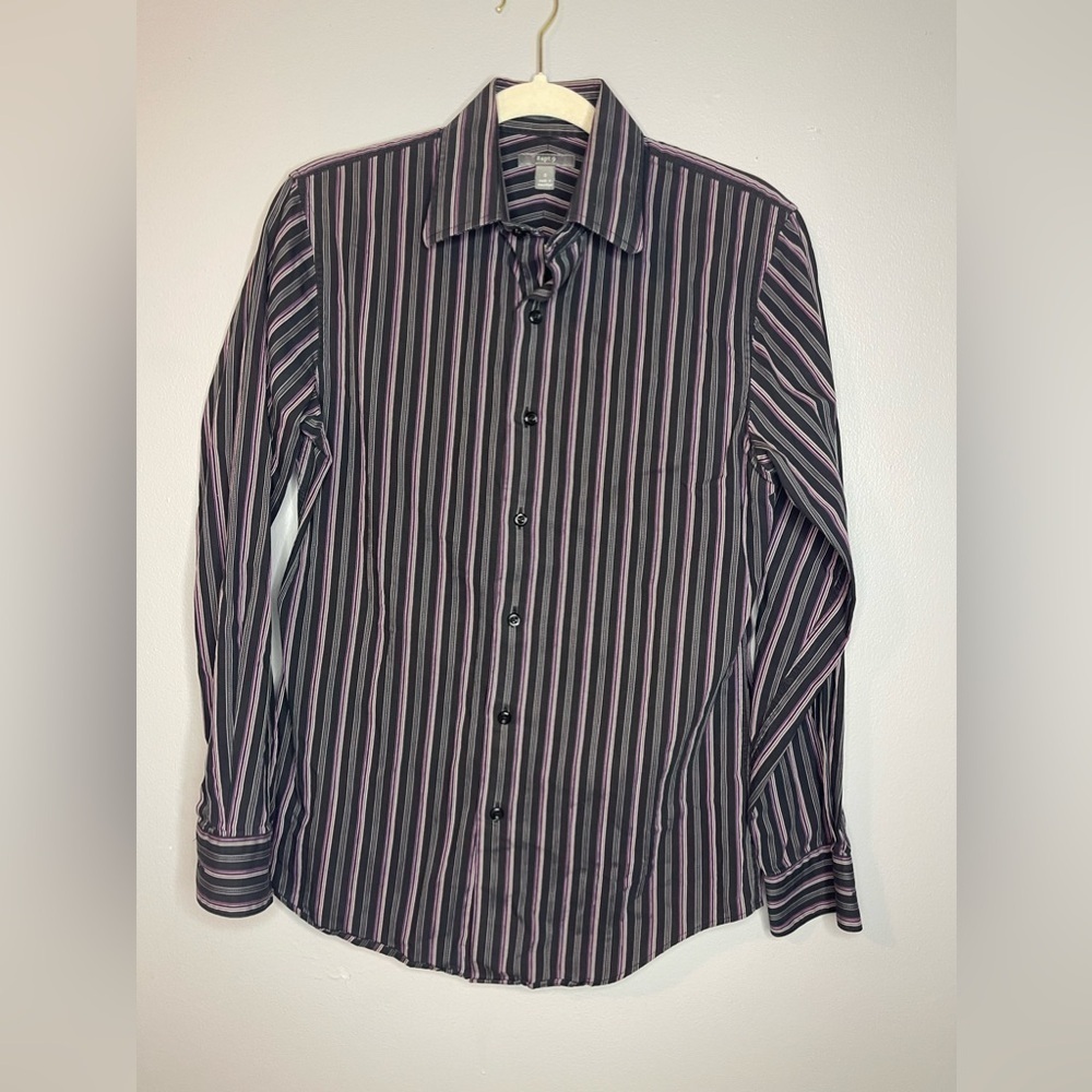 Small black pink white stripes cotton long sleeve button down mens shirt by apt9